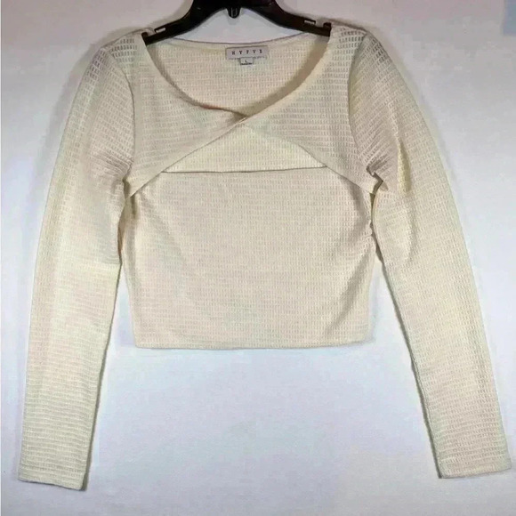HYFVE waffle knit top blouse size Large cropped long sleeve stretch city keyhole - Picture 1 of 8